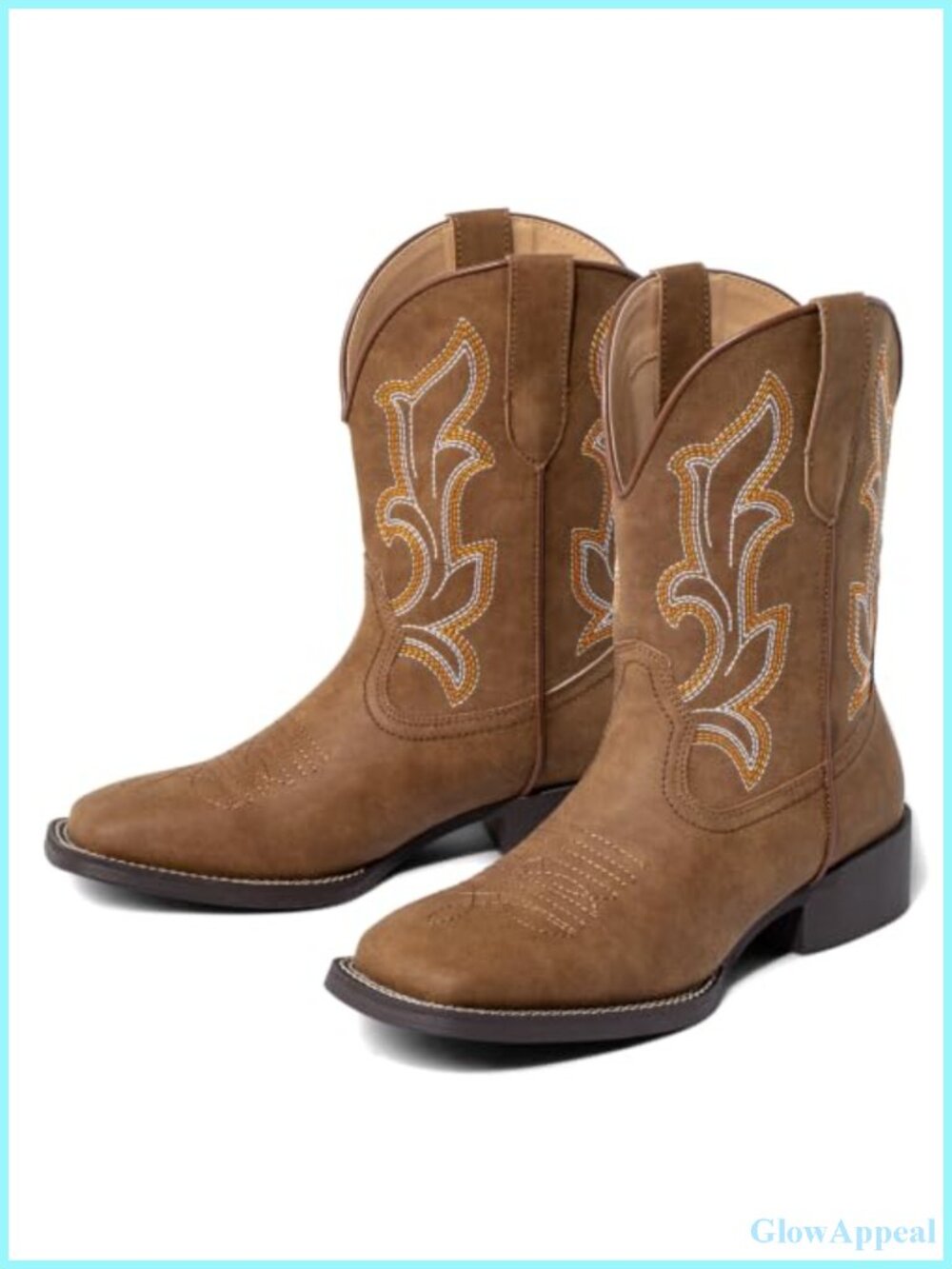 WrangWalker Short Cowboy Boots Square Toe Faux Leather Western Ankle Booties